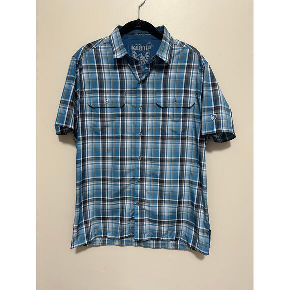 KUHL Eluxor Shirt Metal Button Blue Plaid Short Sleeve Outdoor Small - Picture 1 of 6